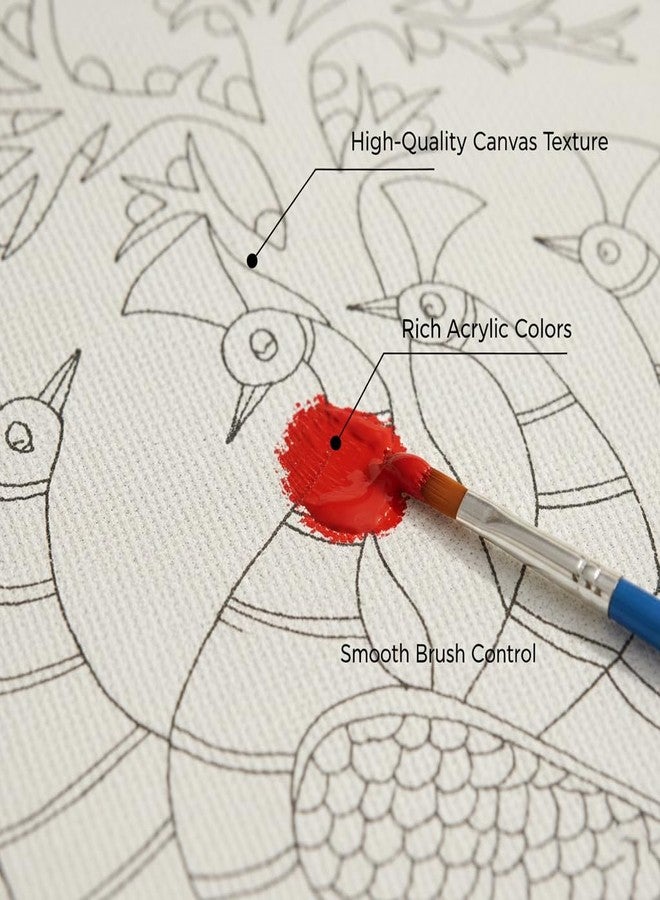 HOBBY INDIA مجموعة لوحة الرسم على القماش من هوبي إنديا للأطفال والكبار | هدية فنية وحرفية للأولاد والبنات | تصميمات فنية هندية يدوية الصنع جاهزة | ديكور للمنزل، غرفة النوم، غرفة المعيشة والمكتب (12 × 9 بوصة) (طاووس) - Image 4